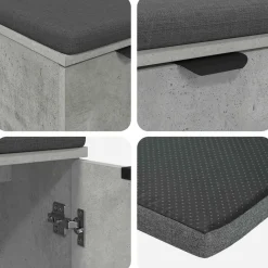 vidaXL Banco de entrada con cojín Gris Concreto 60 x 38 x 46 cm Gris hormig&oacute;n Discount