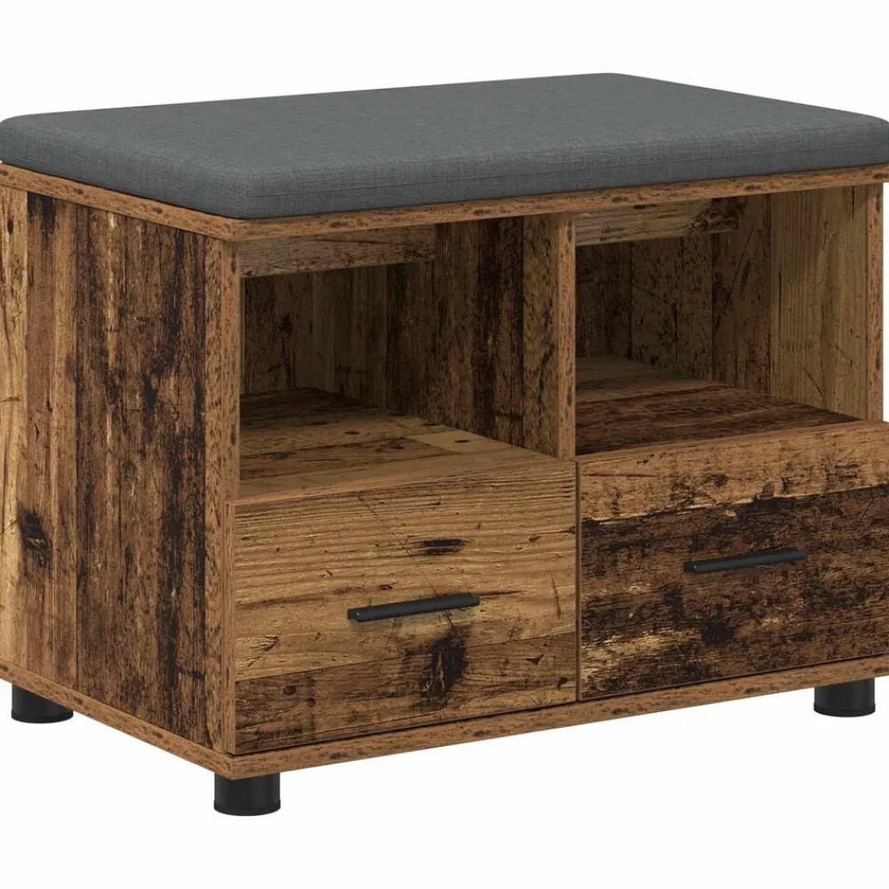 vidaXL Bancos-Banco de entrada con cojín Madera vieja 60 x 38 x 46 cm