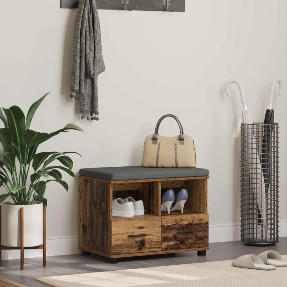 vidaXL Bancos-Banco de entrada con cojín Madera vieja 60 x 38 x 46 cm