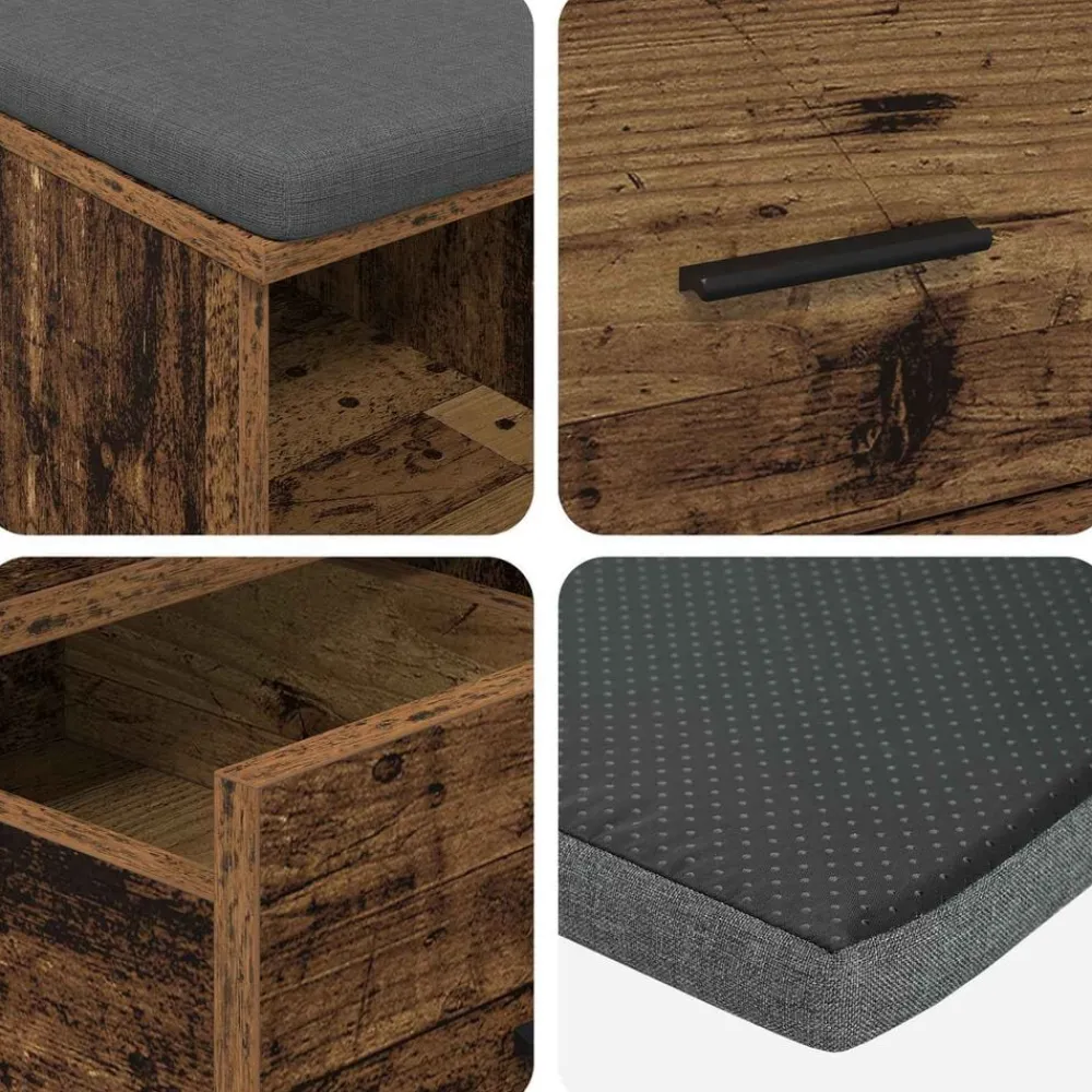 vidaXL Bancos-Banco de entrada con cojín Madera vieja 60 x 38 x 46 cm
