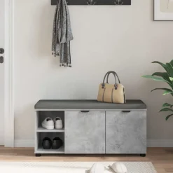 vidaXL Bancos-Banco de entrada con cojín Gris Concreto 100 x 38 x 46 cm