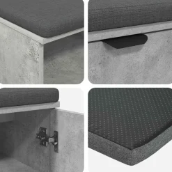 vidaXL Bancos-Banco de entrada con cojín Gris Concreto 100 x 38 x 46 cm