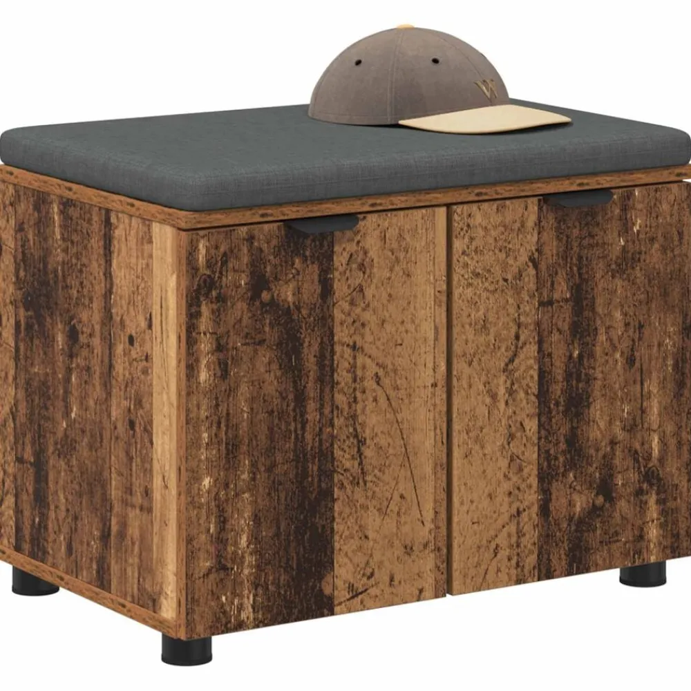 vidaXL Banco de entrada con cojín Madera vieja 60 x 38 x 46 cm Madera envejecida Online