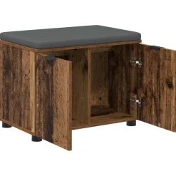 vidaXL Banco de entrada con cojín Madera vieja 60 x 38 x 46 cm Madera envejecida Online