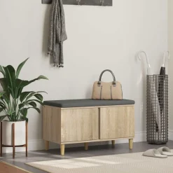 vidaXL Banco de entrada con cojín 80 x 38 x 46 cm Roble Sonoma New