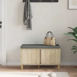 vidaXL Banco de entrada con cojín 80 x 38 x 46 cm Roble Sonoma New