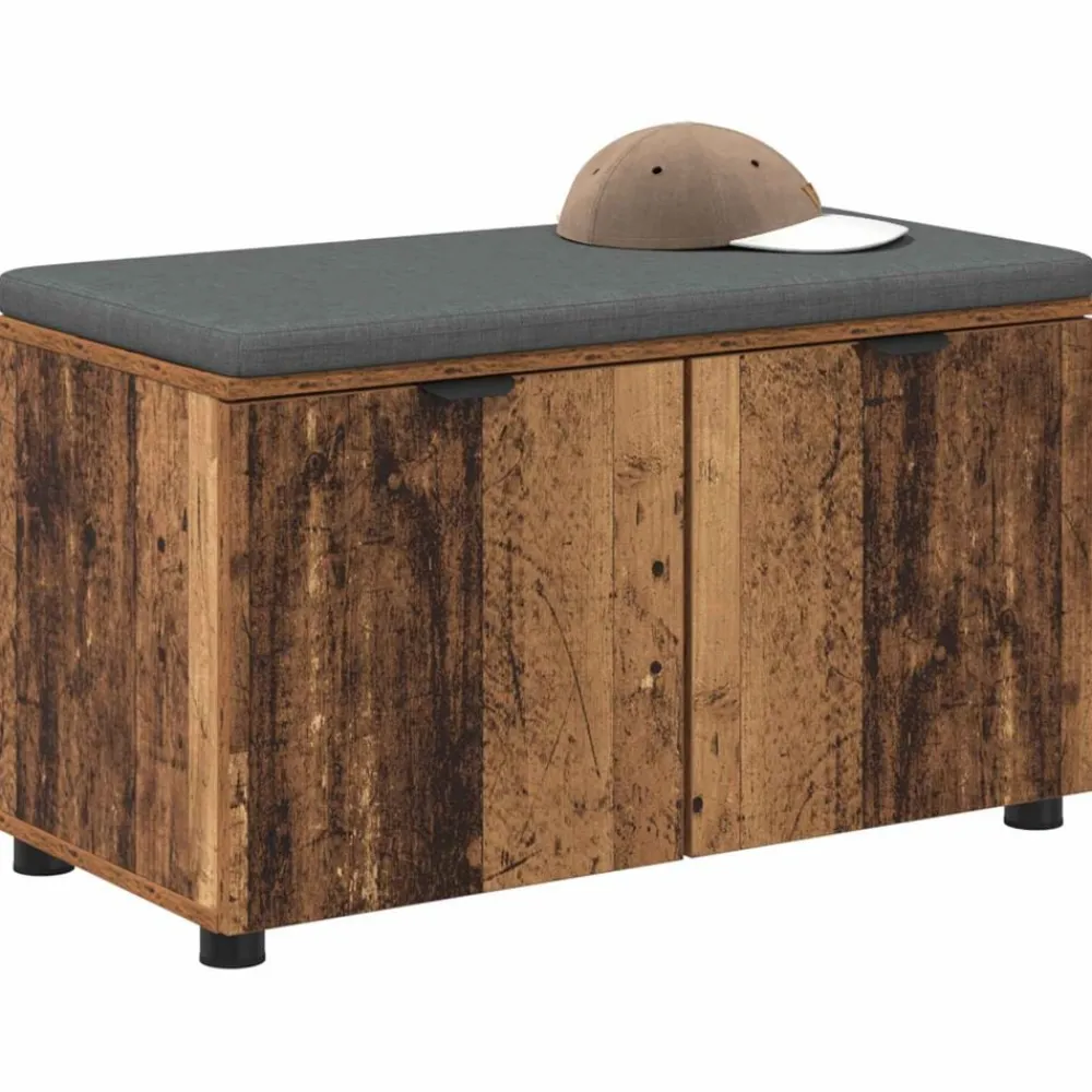 vidaXL Bancos-Banco de entrada con cojín Madera vieja 80 x 38 x 46 cm