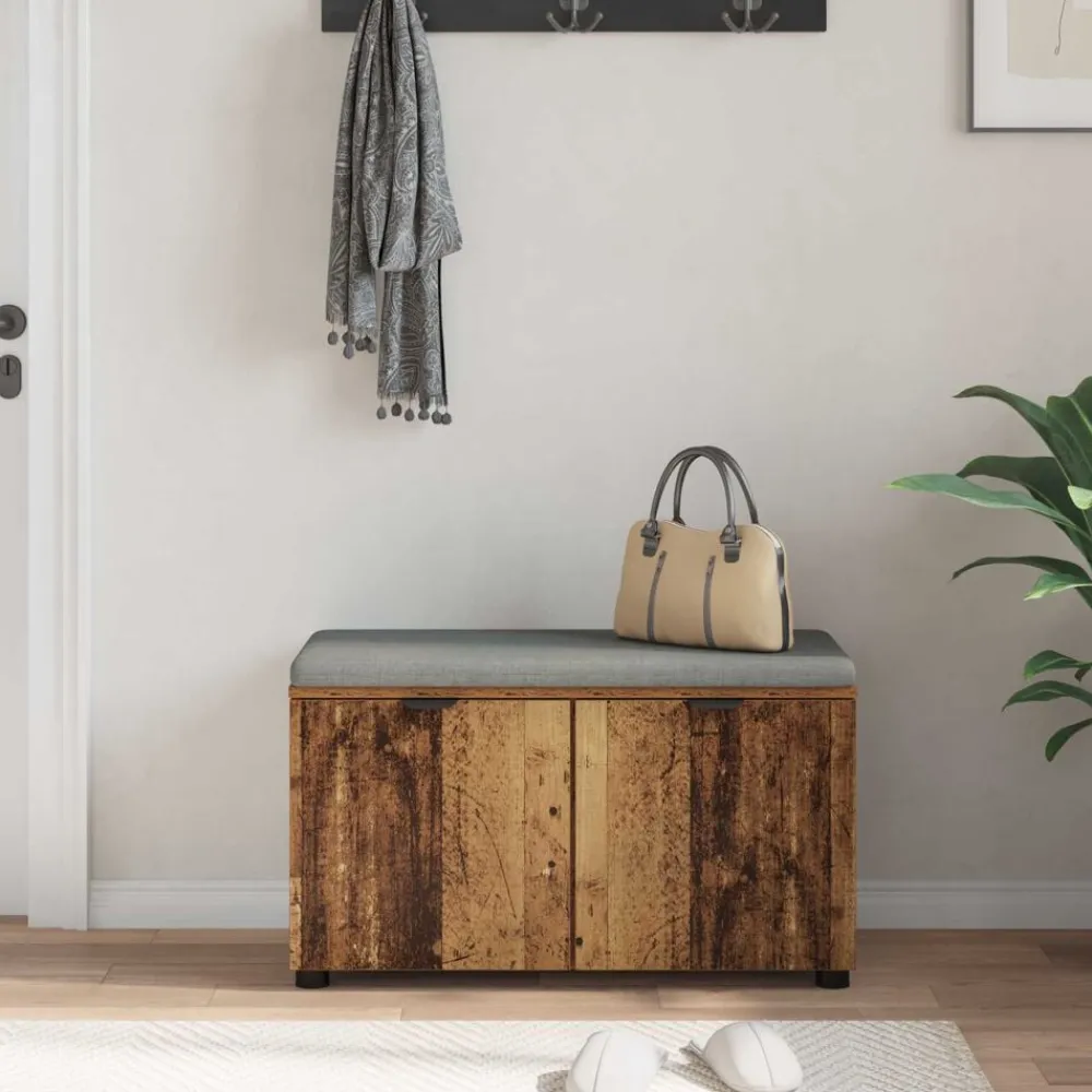 vidaXL Bancos-Banco de entrada con cojín Madera vieja 80 x 38 x 46 cm