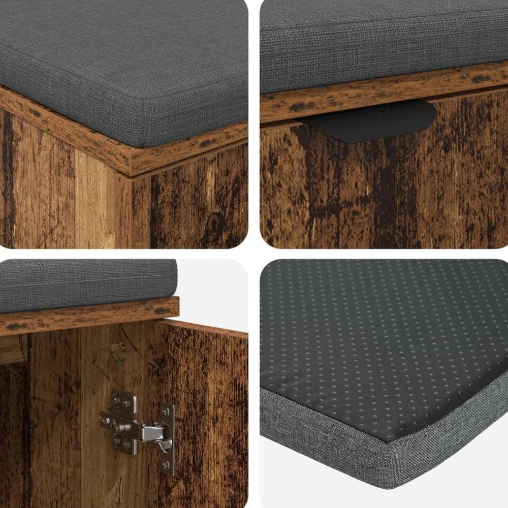vidaXL Bancos-Banco de entrada con cojín Madera vieja 80 x 38 x 46 cm