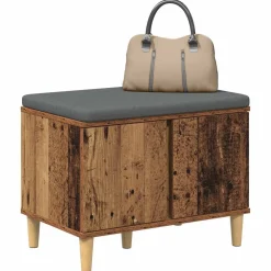 vidaXL Bancos-Banco de entrada con cojín Madera vieja 60 x 38 x 46 cm