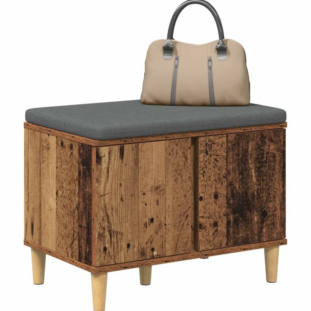 vidaXL Bancos-Banco de entrada con cojín Madera vieja 60 x 38 x 46 cm