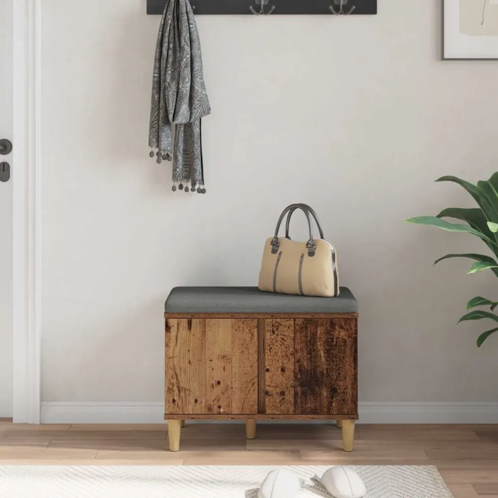 vidaXL Bancos-Banco de entrada con cojín Madera vieja 60 x 38 x 46 cm