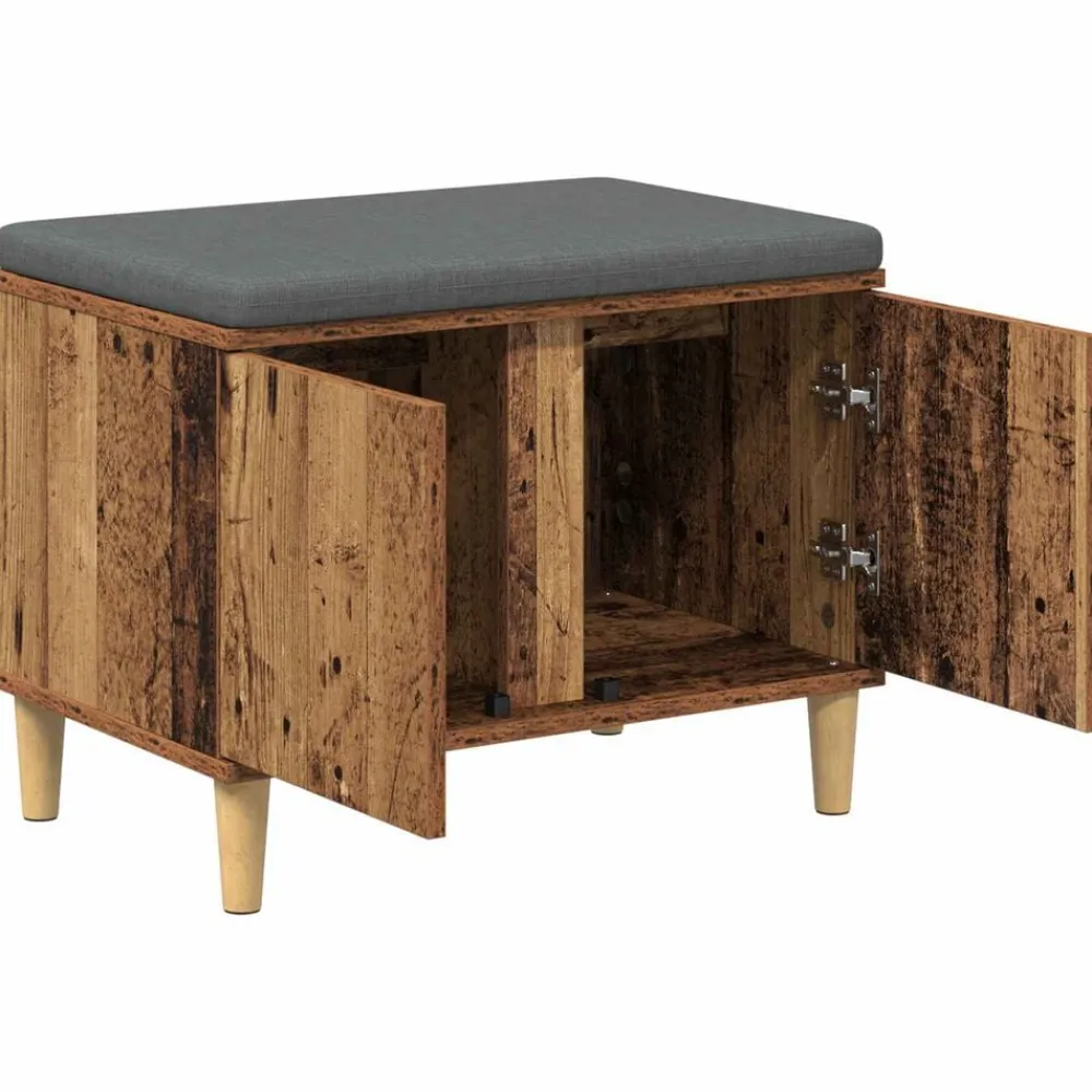 vidaXL Bancos-Banco de entrada con cojín Madera vieja 60 x 38 x 46 cm