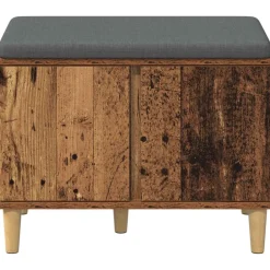 vidaXL Bancos-Banco de entrada con cojín Madera vieja 60 x 38 x 46 cm