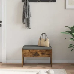 vidaXL Banco de entrada con cojín 63 x 38 x 40 cm Roble ahumado Best
