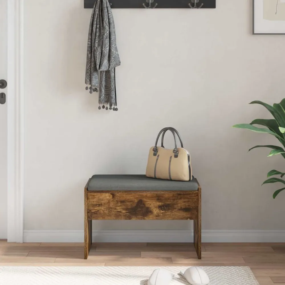 vidaXL Banco de entrada con cojín 63 x 38 x 40 cm Roble ahumado Best