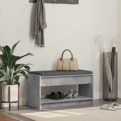 vidaXL Bancos-Banco de entrada con cojín Gris Concreto 83 x 38 x 45 cm