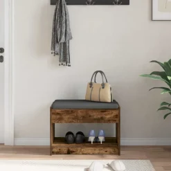 vidaXL Banco de entrada con cojín Roble Ahumado 63 x 38 x 45 cm Sale