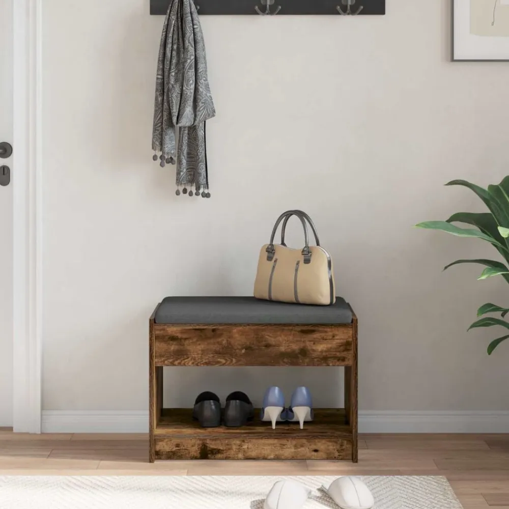 vidaXL Banco de entrada con cojín Roble Ahumado 63 x 38 x 45 cm Sale