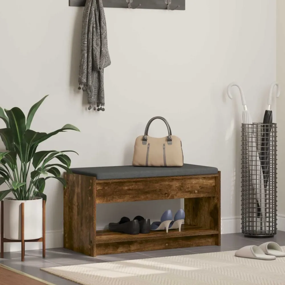 vidaXL Banco de entrada con cojín Roble Ahumado 83 x 38 x 45 cm Clearance