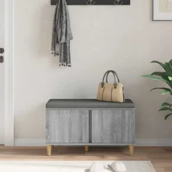 vidaXL Banco de entrada con cojín 80 x 38 x 46 cm Gris sonoma Outlet