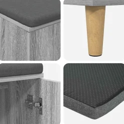 vidaXL Banco de entrada con cojín 80 x 38 x 46 cm Gris sonoma Outlet