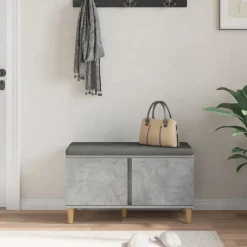 vidaXL Banco de entrada con cojín Gris Concreto 80 x 38 x 46 cm Gris hormig&oacute;n New