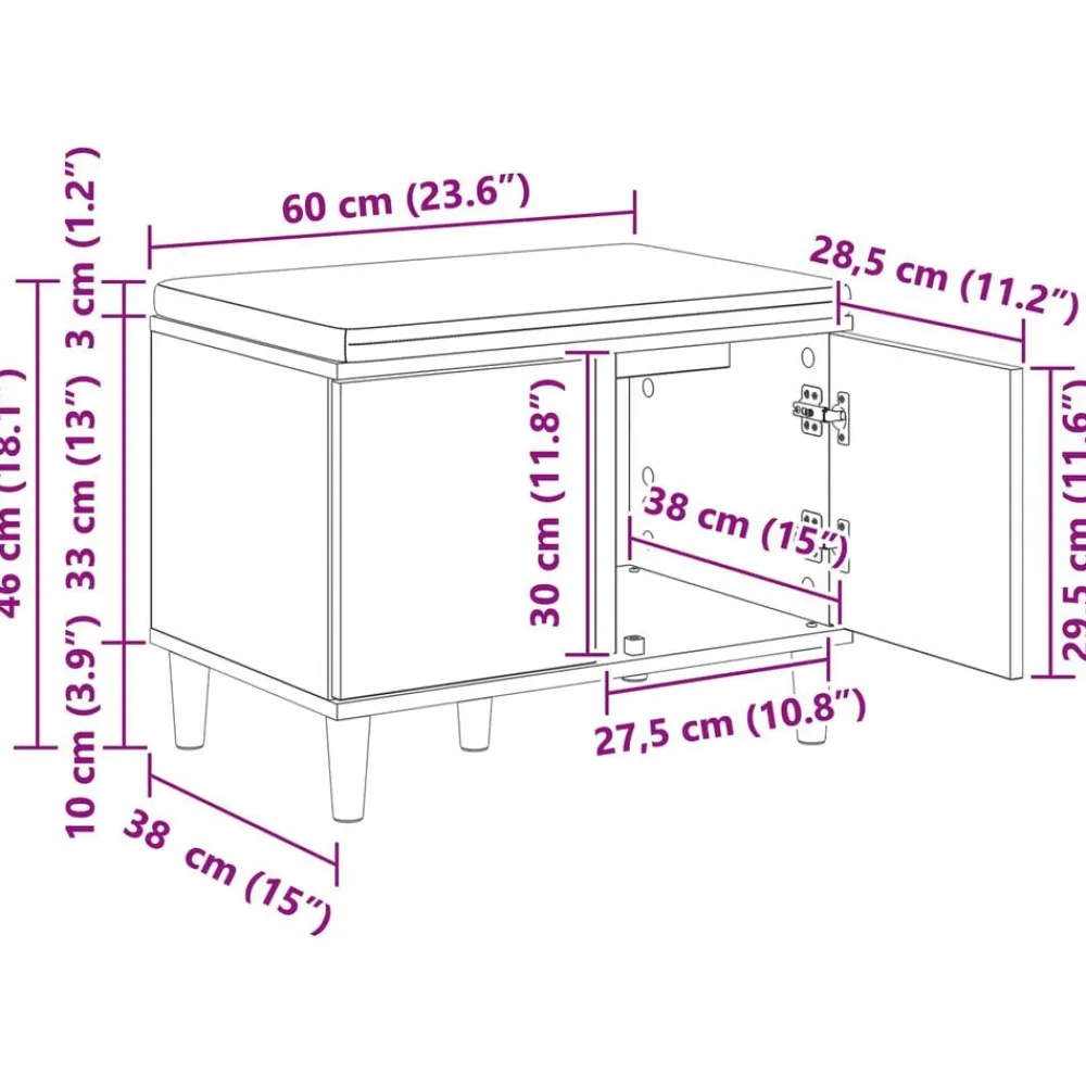 vidaXL Banco de entrada con cojín 60 x 38 x 46 cm Roble Sonoma Hot