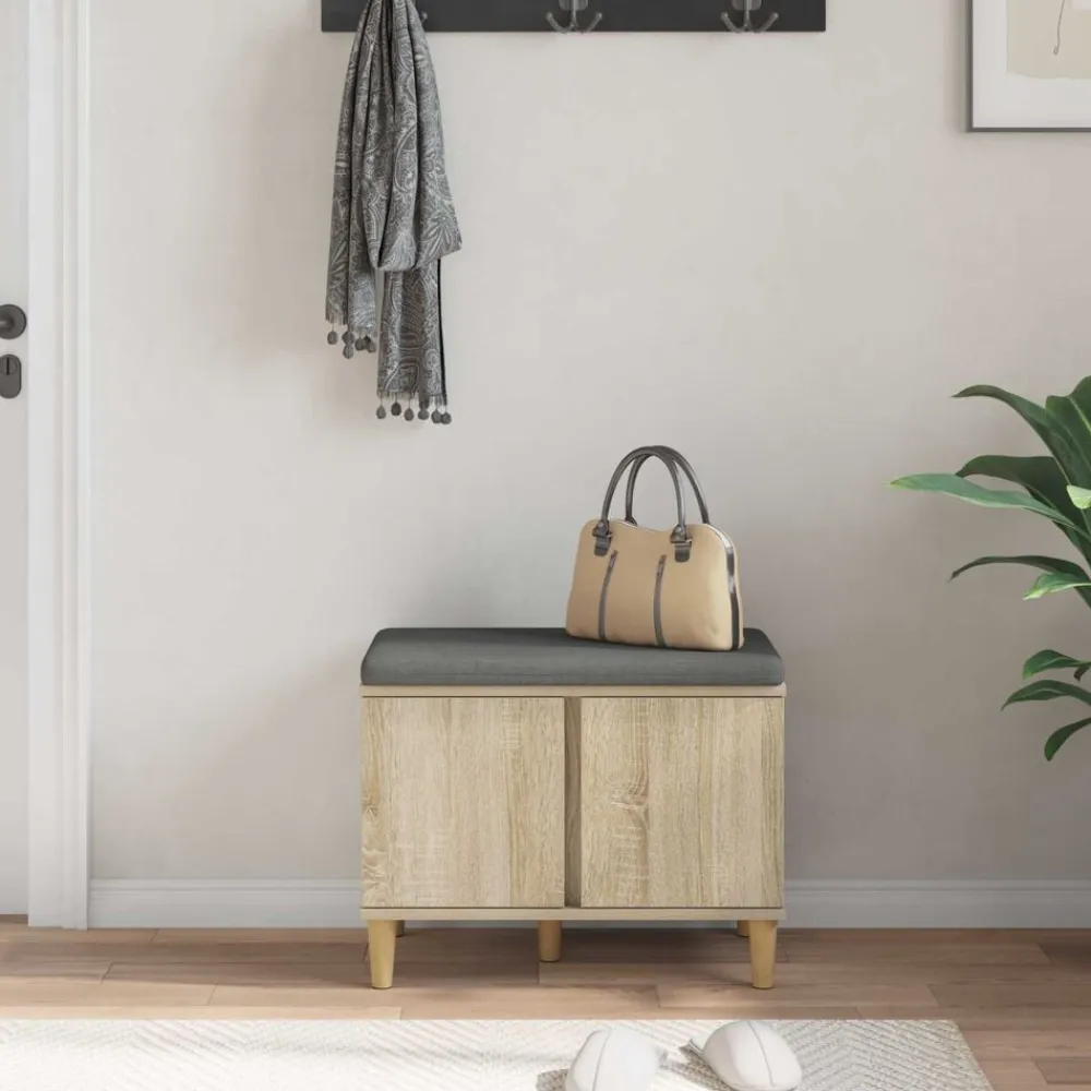 vidaXL Banco de entrada con cojín 60 x 38 x 46 cm Roble Sonoma Hot