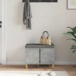 vidaXL Bancos-Banco de entrada con cojín Gris Concreto 60 x 38 x 46 cm