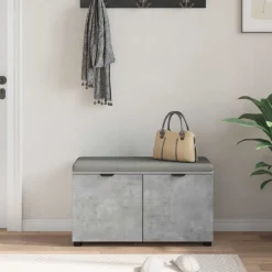vidaXL Bancos-Banco de entrada con cojín Gris Concreto 80 x 38 x 46 cm