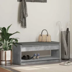 vidaXL Bancos-Banco de entrada con cojín Gris Concreto 103 x 38 x 45 cm