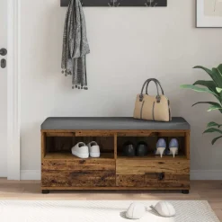 vidaXL Banco de entrada con cojín Madera vieja 100 x 38 x 46 cm Madera envejecida Sale