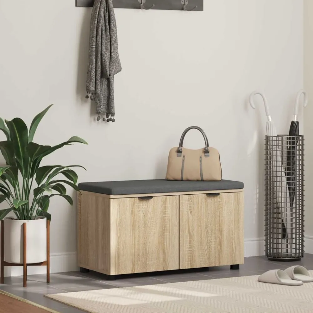 vidaXL Banco de entrada con cojín 80 x 38 x 46 cm Roble Sonoma Sale