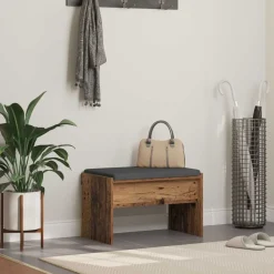 vidaXL Bancos-Banco de entrada con cojín Madera vieja 63 x 38 x 40 cm