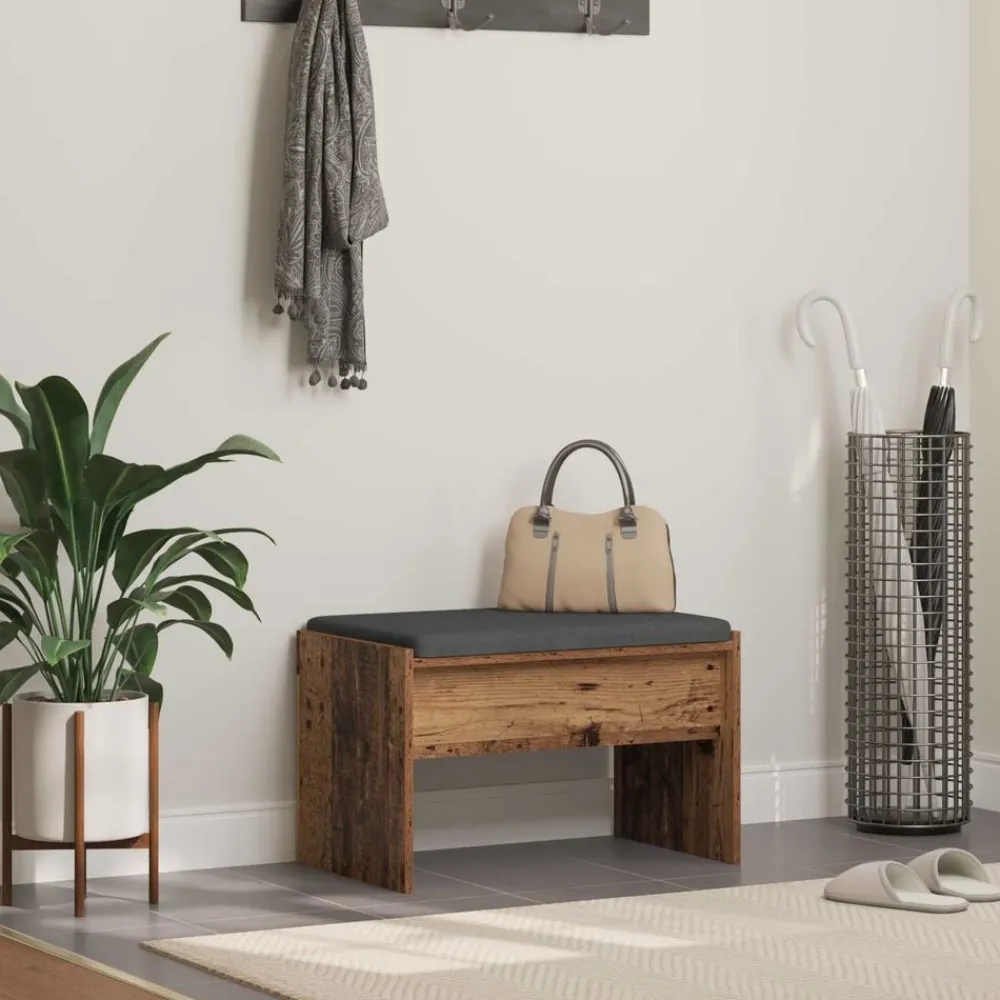 vidaXL Bancos-Banco de entrada con cojín Madera vieja 63 x 38 x 40 cm