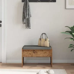 vidaXL Bancos-Banco de entrada con cojín Madera vieja 63 x 38 x 40 cm