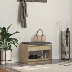 vidaXL Bancos-Banco de entrada con cojín Roble Sonoma 63 x 38 x 45 cm