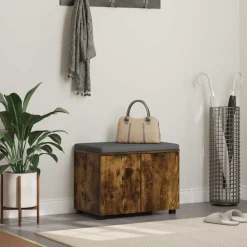 vidaXL Banco de entrada con cojín 60 x 38 x 46 cm Roble ahumado Hot
