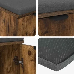 vidaXL Banco de entrada con cojín 60 x 38 x 46 cm Roble ahumado Hot