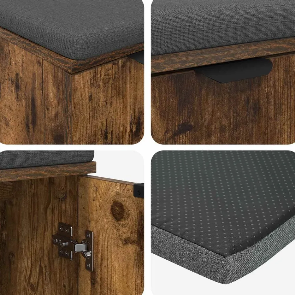 vidaXL Banco de entrada con cojín 60 x 38 x 46 cm Roble ahumado Hot