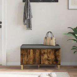 vidaXL Banco de entrada con cojín 80 x 38 x 46 cm Roble ahumado Best