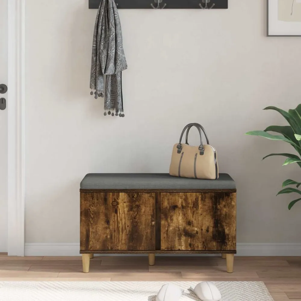 vidaXL Banco de entrada con cojín 80 x 38 x 46 cm Roble ahumado Best
