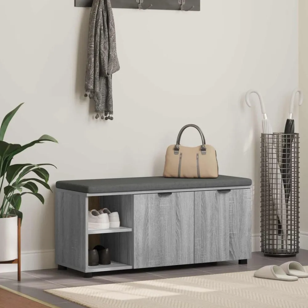 vidaXL Banco de entrada con cojín 100 x 38 x 46 cm Gris sonoma Discount