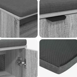 vidaXL Banco de entrada con cojín 100 x 38 x 46 cm Gris sonoma Discount