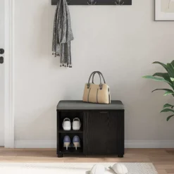 vidaXL Banco de entrada con cojín 60 x 38 x 46 cm Roble negro Discount