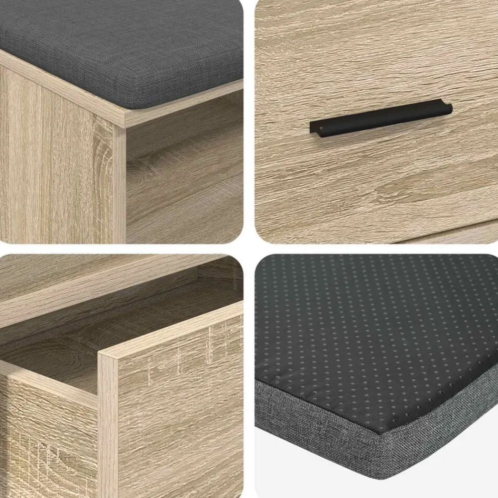 vidaXL Banco de entrada con cojín 100 x 38 x 46 cm Roble Sonoma Sale