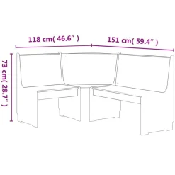 vidaXL Banco de esquina REINE madera maciza de pino 151 cm Blanco Best