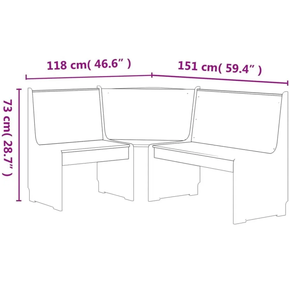 vidaXL Banco de esquina REINE madera maciza de pino 151 cm Blanco Best