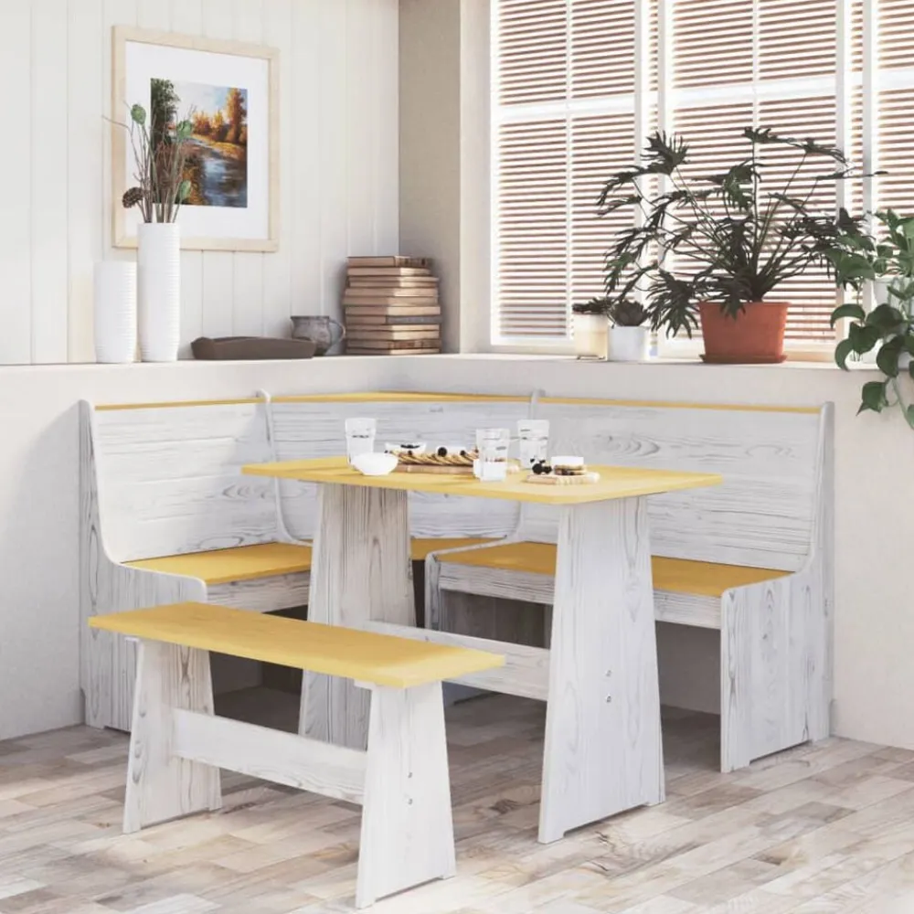 vidaXL Banco de esquina REINE madera maciza pino marrón blanco 151 cm marrón miel y blanco Best